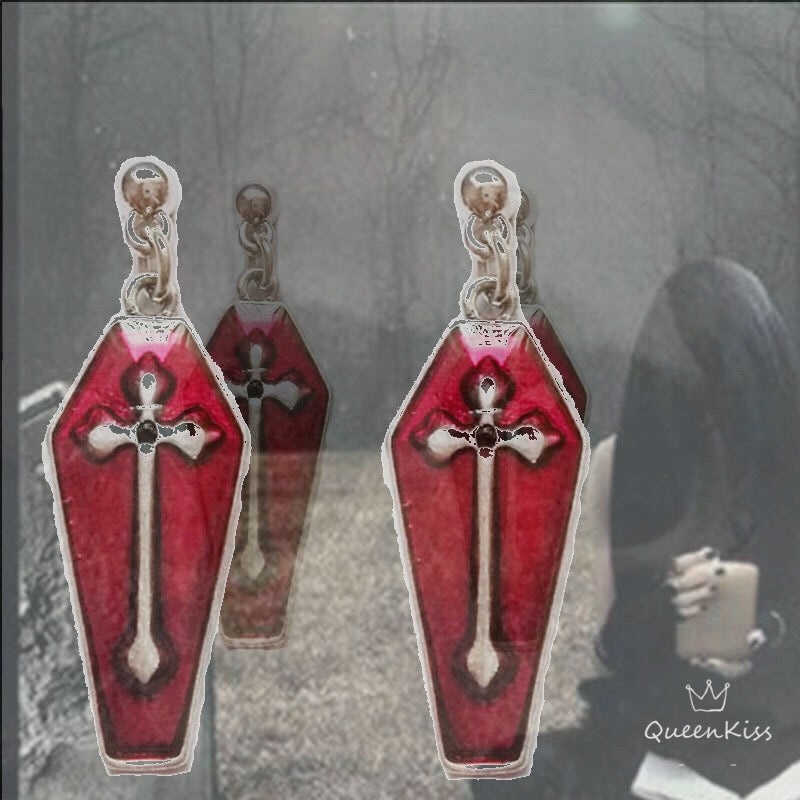 Enamel Silver and Gold Earrings Gothic Dangle Horror Earrings Halloween Earrings Creepy Goth Grunge Earrings