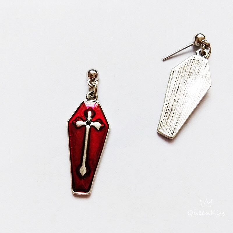 Enamel Silver and Gold Earrings Gothic Dangle Horror Earrings Halloween Earrings Creepy Goth Grunge Earrings