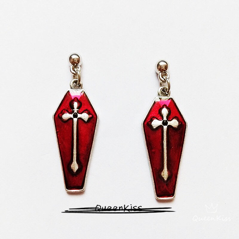 Enamel Silver and Gold Earrings Gothic Dangle Horror Earrings Halloween Earrings Creepy Goth Grunge Earrings