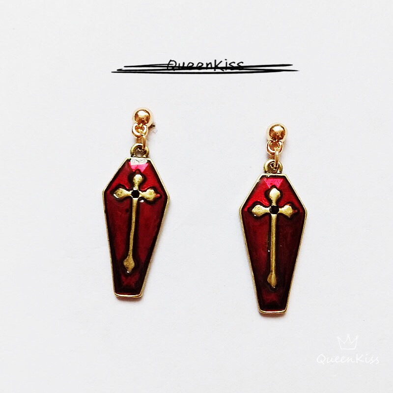 Enamel Silver and Gold Earrings Gothic Dangle Horror Earrings Halloween Earrings Creepy Goth Grunge Earrings