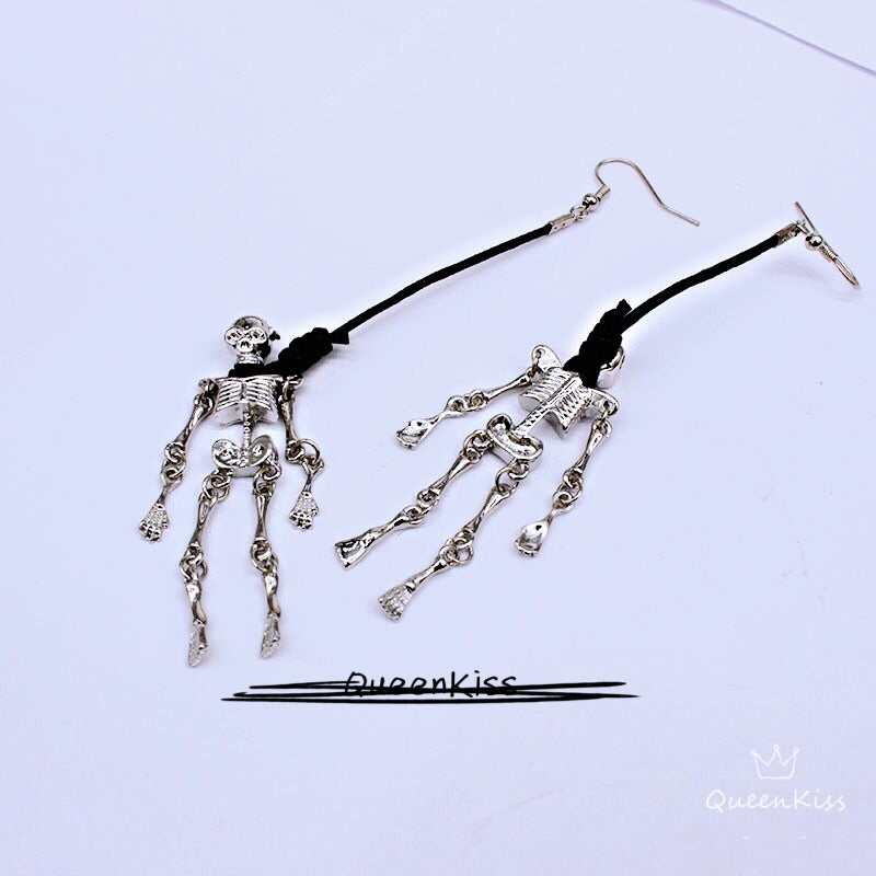 Skeleton Earrings Gothic Skeleton Hungup Dangle Skull Horror Earrings Halloween Earrings Creepy Goth Grunge Earrings--My Power is Over You!!