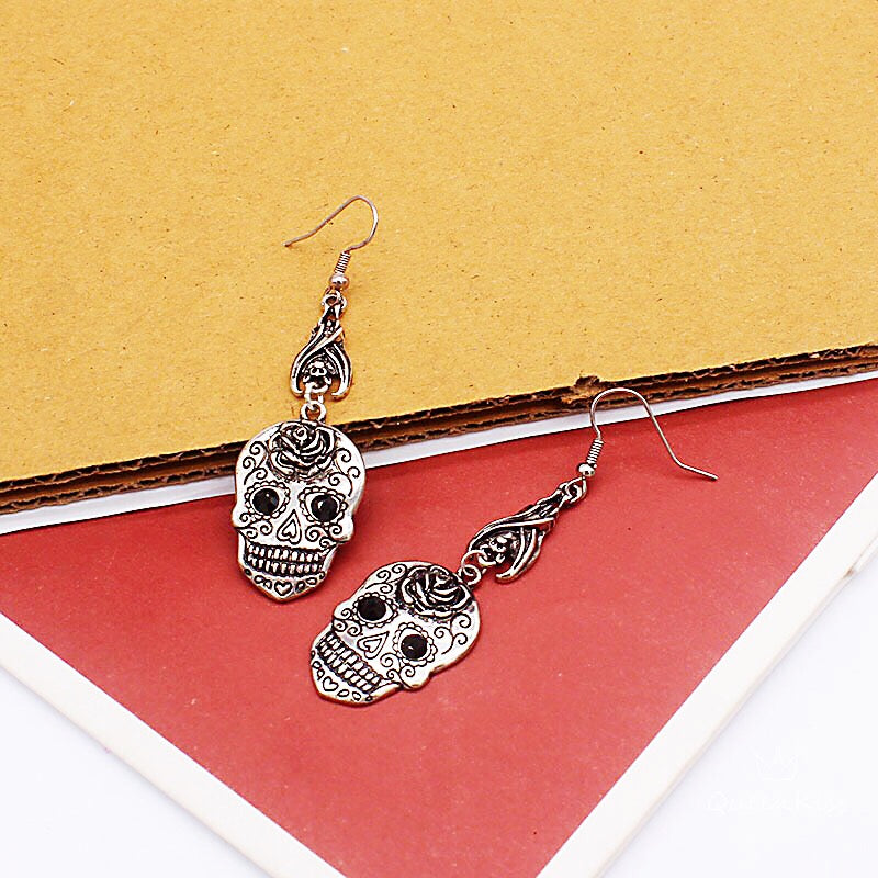 Enamel Earrings Skeleton Gem Eyes Rose Bat Gothic Dangle Horror Earrings Halloween Earrings Creepy Goth Grunge Earrings