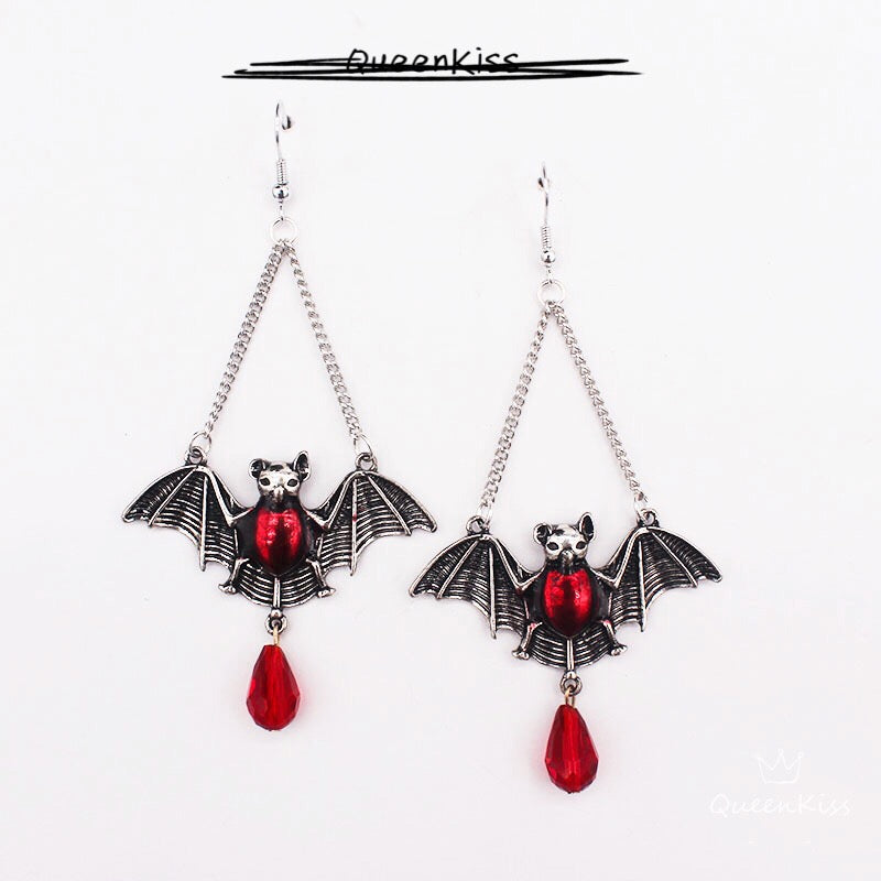Enamel Earrings Family Bats Blood Gothic Dangle Horror Earrings Halloween Earrings Creepy Goth Grunge Earrings