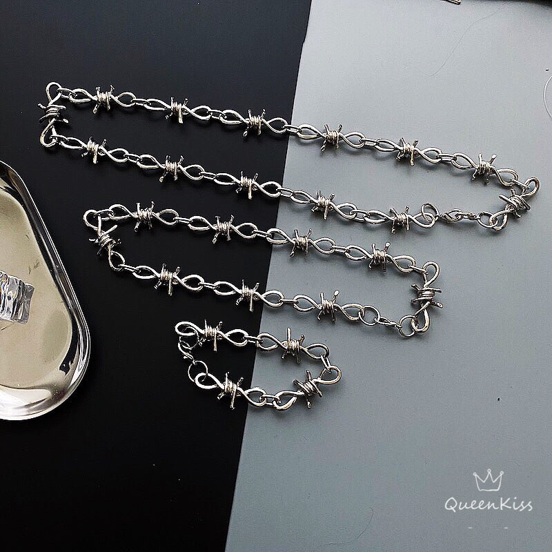 Funky Punk Barbed Wire Stainless Steel Cool Circle Chains Silver Necklace Pants Chain Bracelet -- Just You!