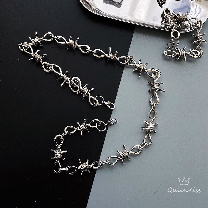 Funky Punk Barbed Wire Stainless Steel Cool Circle Chains Silver Necklace Pants Chain Bracelet -- Just You!