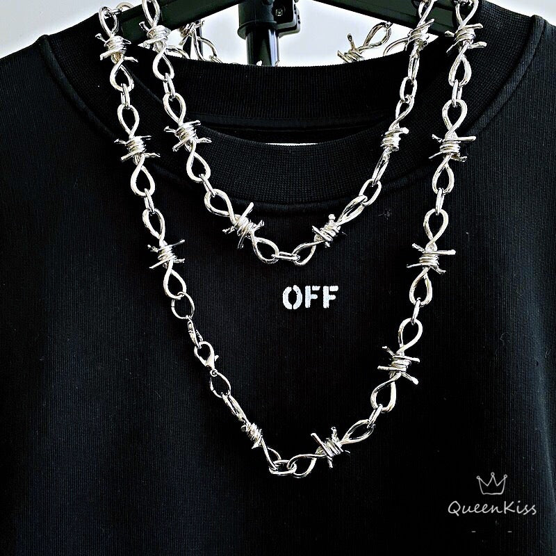 Funky Punk Barbed Wire Stainless Steel Cool Circle Chains Silver Necklace Pants Chain Bracelet -- Just You!