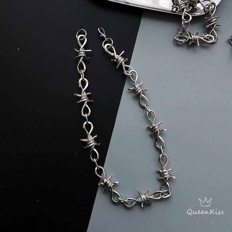 Funky Punk Barbed Wire Stainless Steel Cool Circle Chains Silver Necklace Pants Chain Bracelet -- Just You!