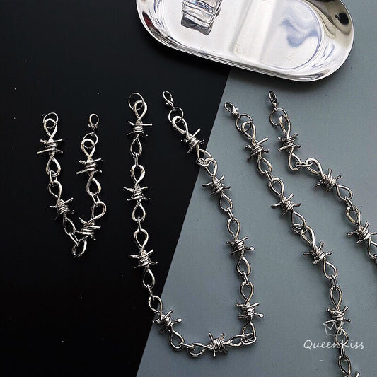 Funky Punk Barbed Wire Stainless Steel Cool Circle Chains Silver Necklace Pants Chain Bracelet -- Just You!