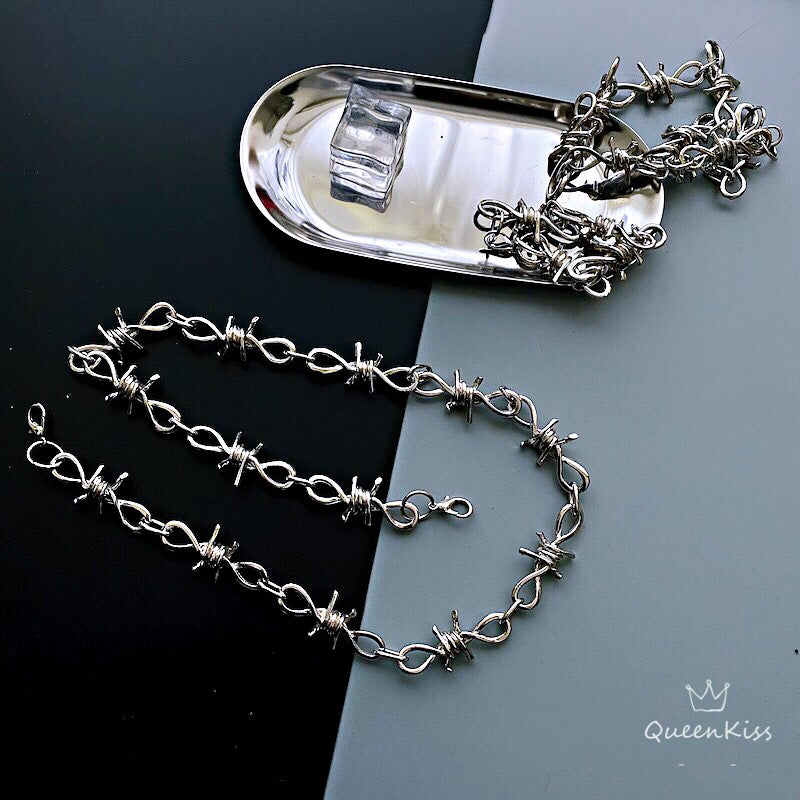 Funky Punk Barbed Wire Stainless Steel Cool Circle Chains Silver Necklace Pants Chain Bracelet -- Just You!
