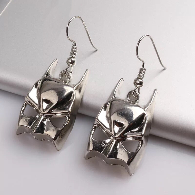 Cool B A T Man Mask Silver Earrings for Boyfriend Girlfriend Best friend Her Him -- He's back!!