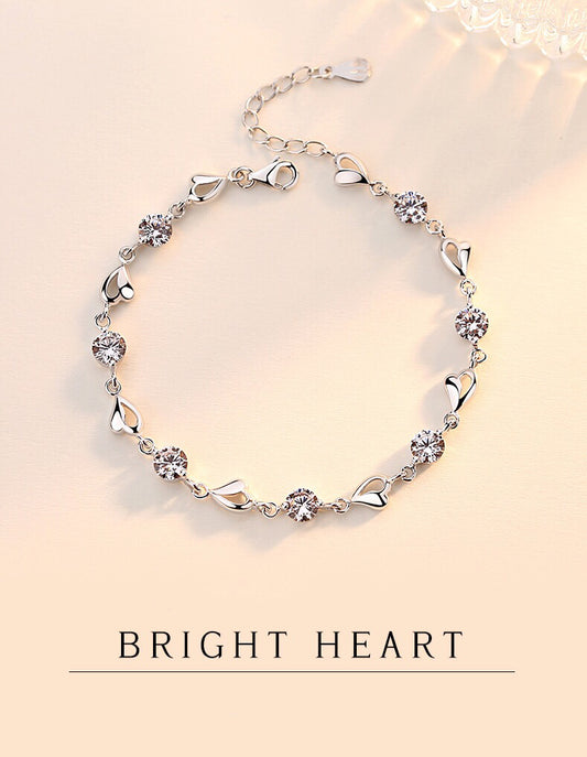 Swarovski Elements Crystal Clear Shape 925 Sterling Silver Plated Bracelet - Bright Heart!!