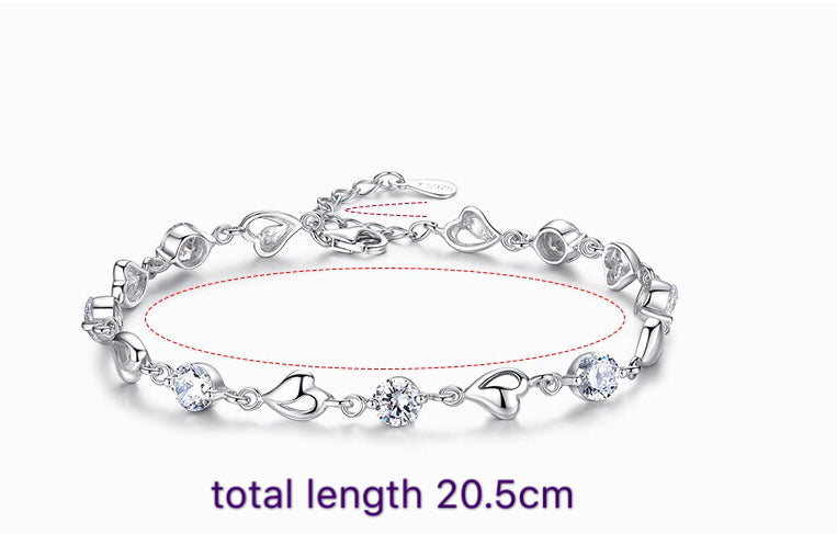 Swarovski Elements Crystal Clear Shape 925 Sterling Silver Plated Bracelet - Bright Heart!!