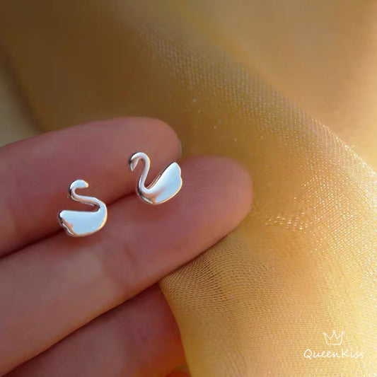 Sterling Silver 925 Stud Earrings Cute Couple Swan Stud Earrings Modern Studs Minimal Stud Earrings Gift for her