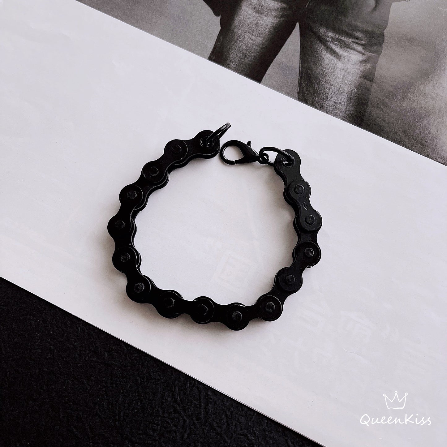 Funky Punk Stainless Steel Cool Style Bicycle Chain Silver and Black Bracelet -- Love and Desire!!