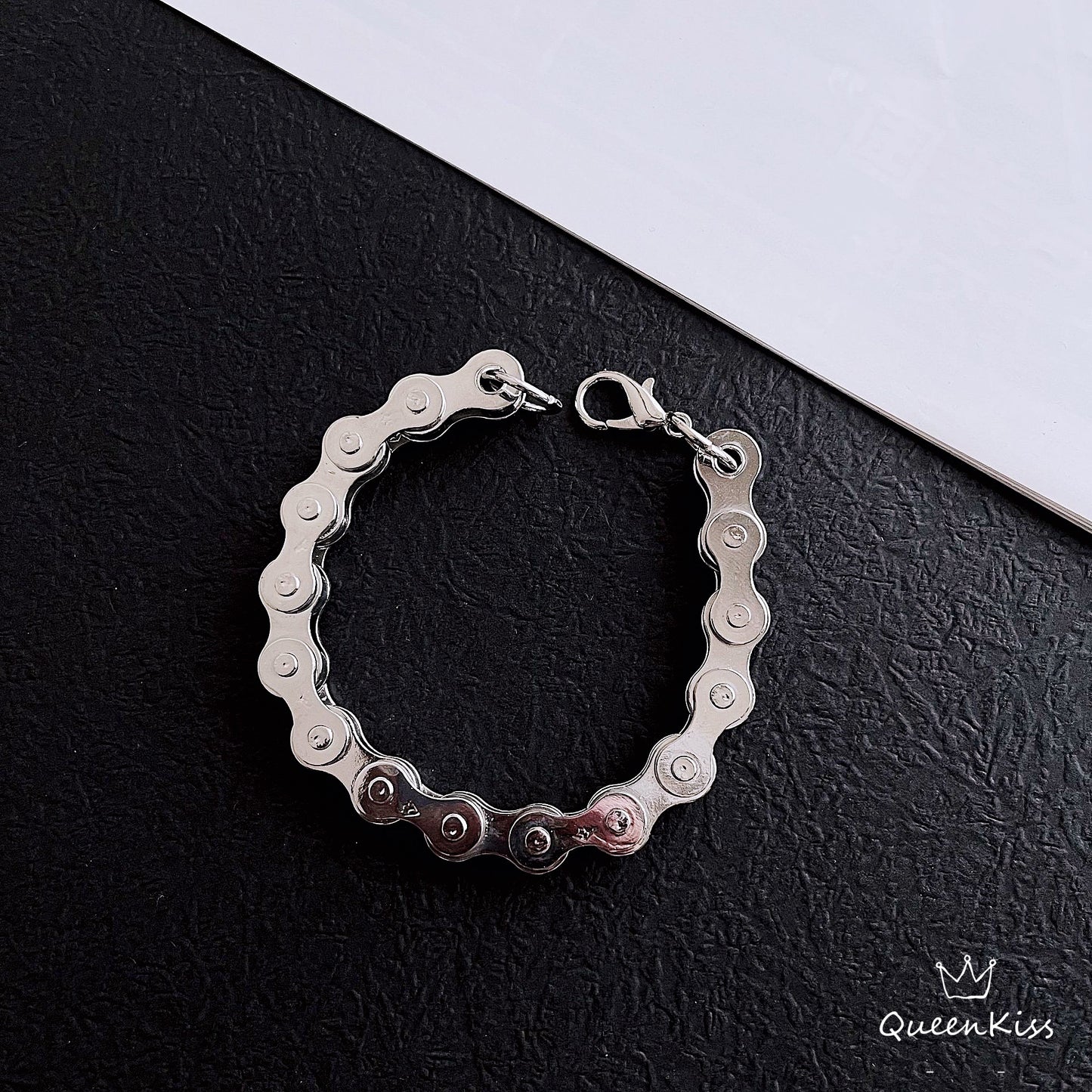 Funky Punk Stainless Steel Cool Style Bicycle Chain Silver and Black Bracelet -- Love and Desire!!