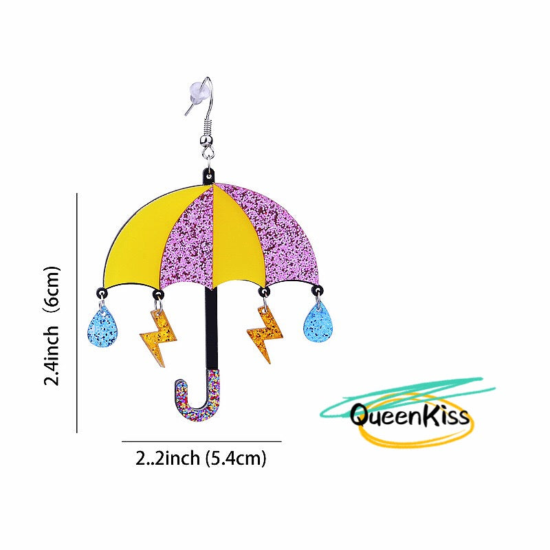 Cute Umbrella Yellow Purple Flash Teardrip Romantic Style Earrings - Singing in the Rain!!