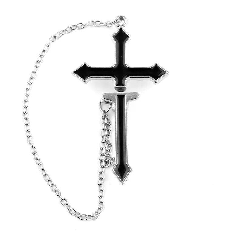 Piercing Cool Cross Black and Silver Earrings Women Men Earrings One Single Piece Not A Pair --  God Bless You!!