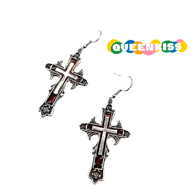 Enamel Earrings Cross Gothic Dangle Earrings Creepy Goth Grunge Earrings