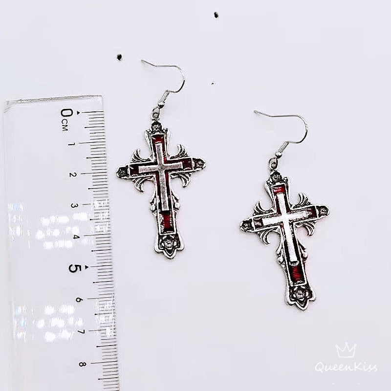 Enamel Earrings Cross Gothic Dangle Earrings Creepy Goth Grunge Earrings