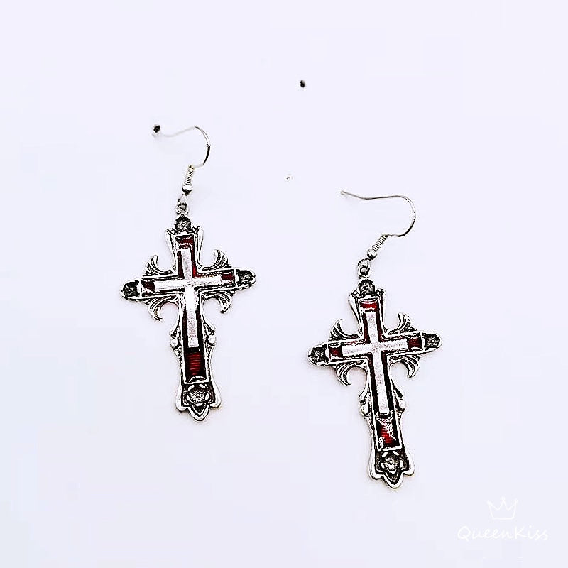 Enamel Earrings Cross Gothic Dangle Earrings Creepy Goth Grunge Earrings