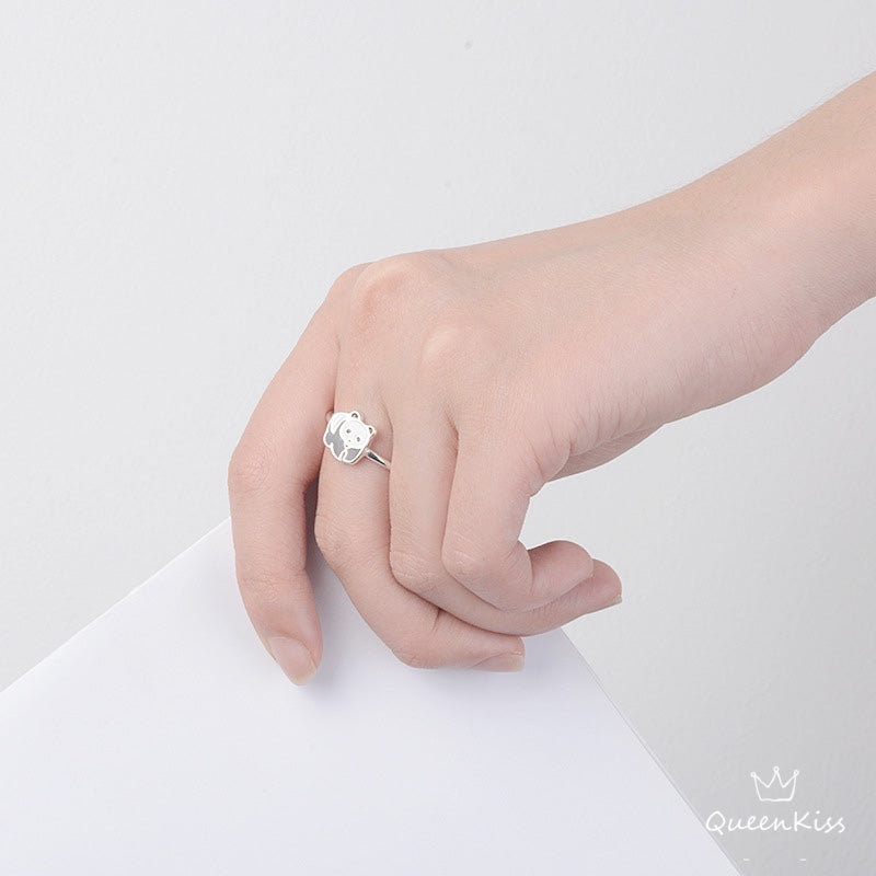 Cute Panda Minimalist Vintage Adjustable Silver Ring -- Only You!!