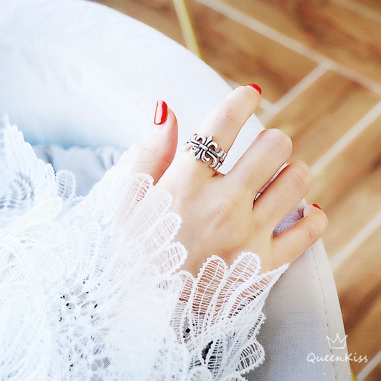 Vintage Cross Adjustable Silver Ring