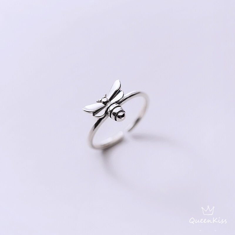 Bee Minimalist Vintage Adjustable Silver Ring