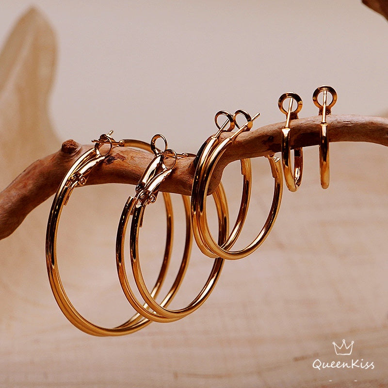 Gold Circle Shining Big Ring Earrings, with Inner Diameter 7/5/4/3mm-- Pretty Woman!!