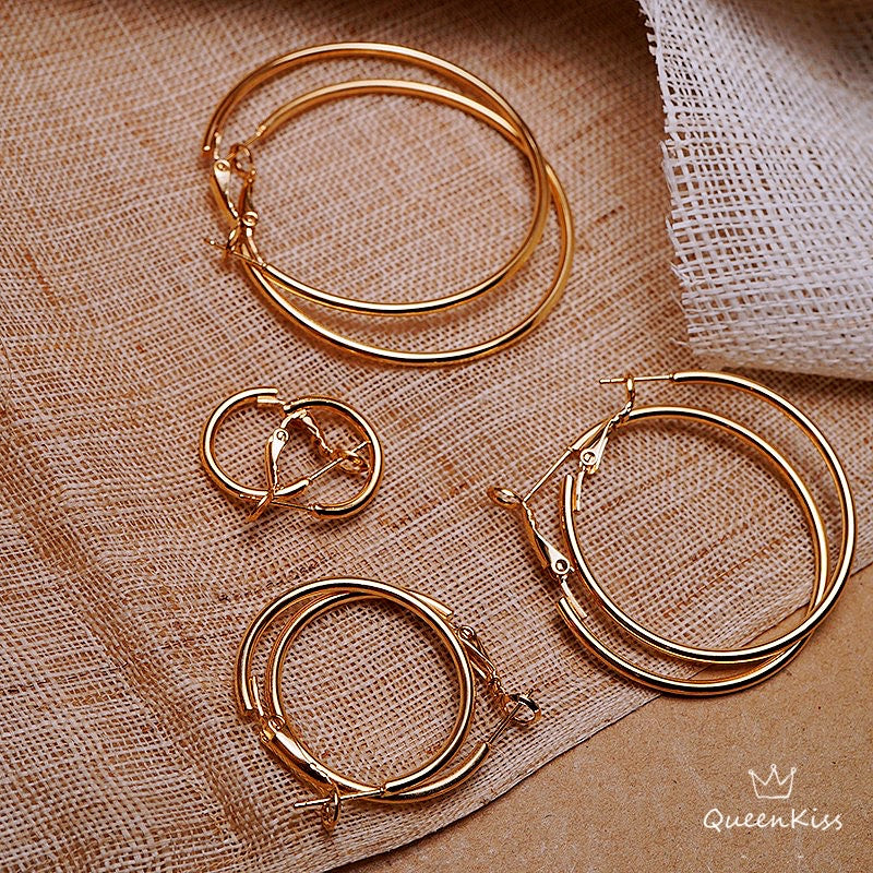 Gold Circle Shining Big Ring Earrings, with Inner Diameter 7/5/4/3mm-- Pretty Woman!!