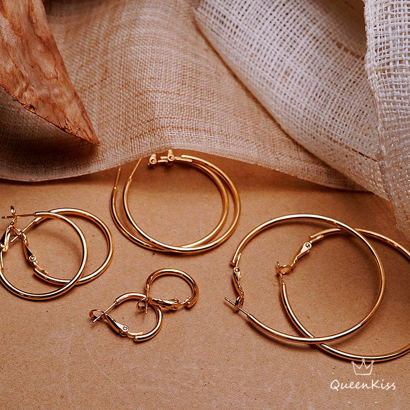 Gold Circle Shining Big Ring Earrings, with Inner Diameter 7/5/4/3mm-- Pretty Woman!!