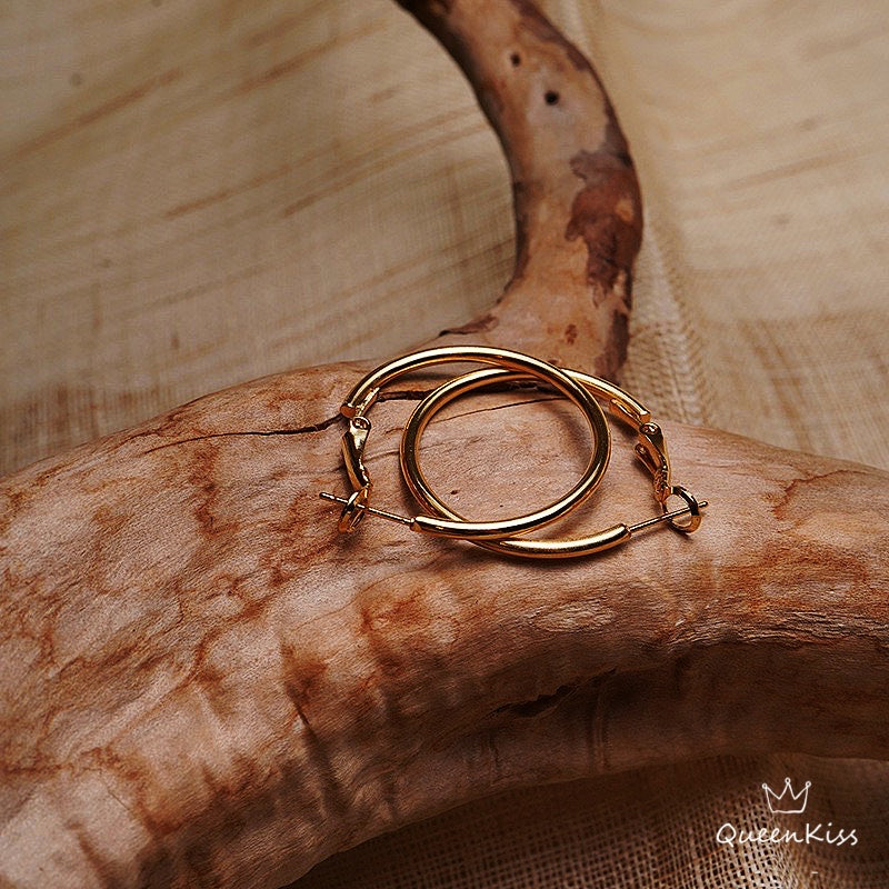 Gold Circle Shining Big Ring Earrings, with Inner Diameter 7/5/4/3mm-- Pretty Woman!!