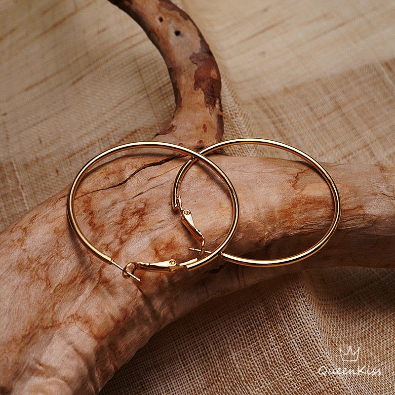 Gold Circle Shining Big Ring Earrings, with Inner Diameter 7/5/4/3mm-- Pretty Woman!!
