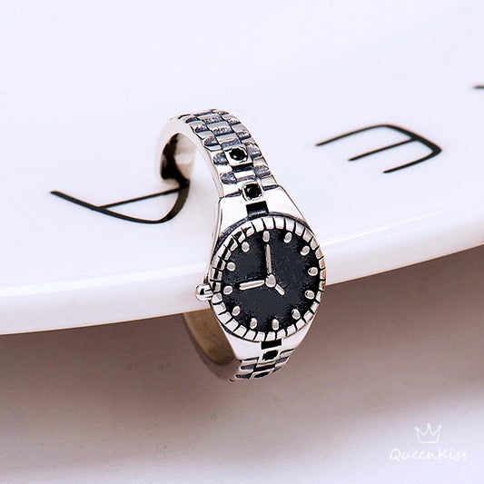 Vintage Quirky Cool Adjustable Silver Watch Ring Clock -- Tik Tok Life