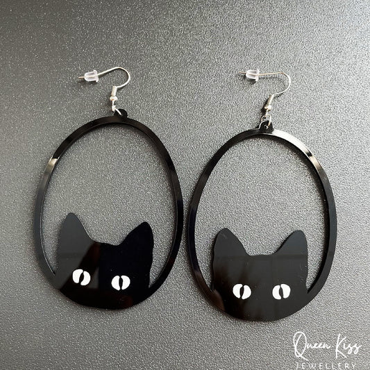 Super Light Acrylic Cute Black Cat Kitty Earrings - Queen of The Night!!