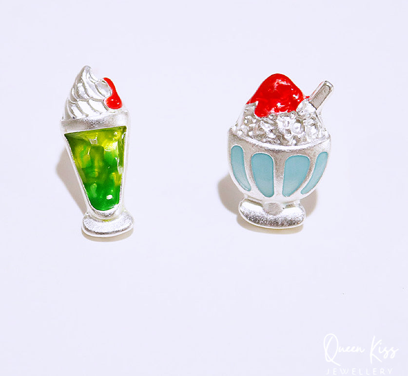 Sterling Silver 925 Stud Earrings Cute Ice Cream Icecream Stud Earrings Modern Studs Minimal Stud Earrings Gift for her