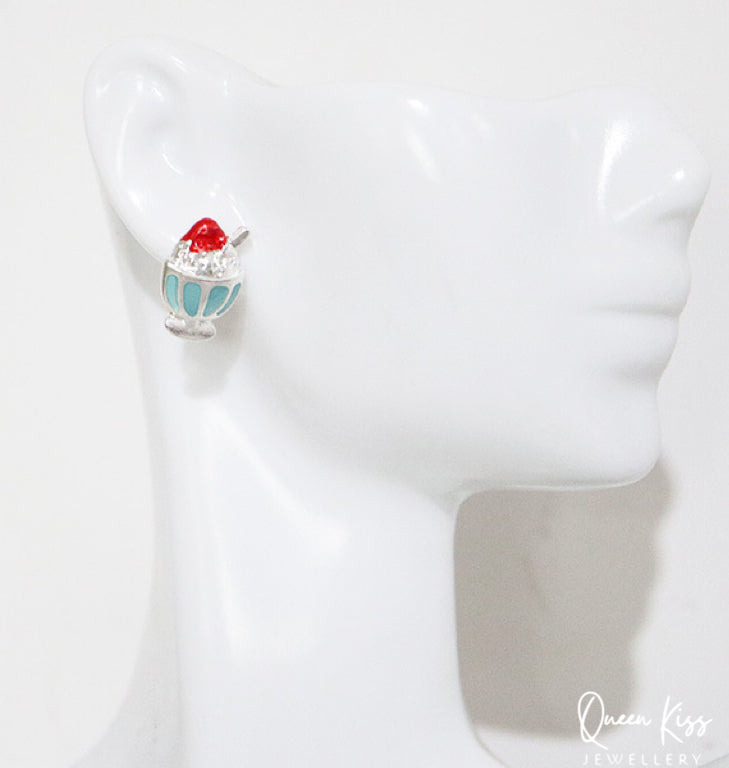Sterling Silver 925 Stud Earrings Cute Ice Cream Icecream Stud Earrings Modern Studs Minimal Stud Earrings Gift for her