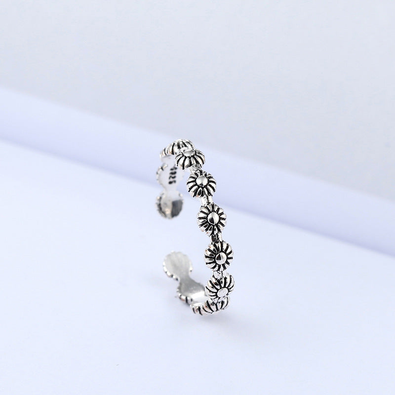 Vintage Flower Adjustable 925 Sterling Silver Plated Ring