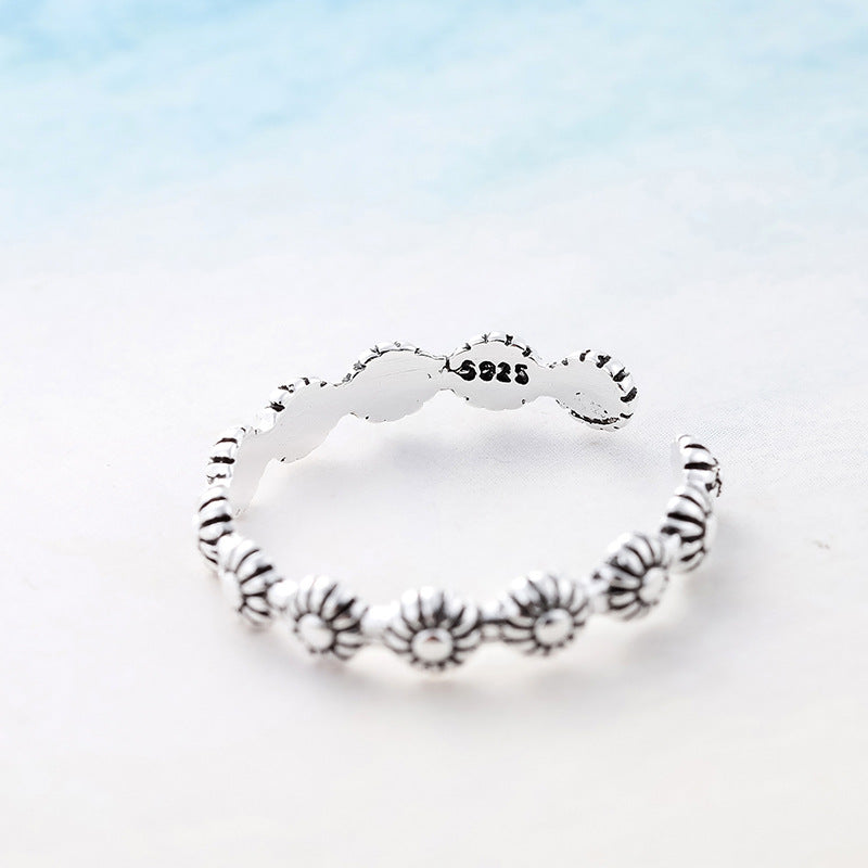 Vintage Flower Adjustable 925 Sterling Silver Plated Ring