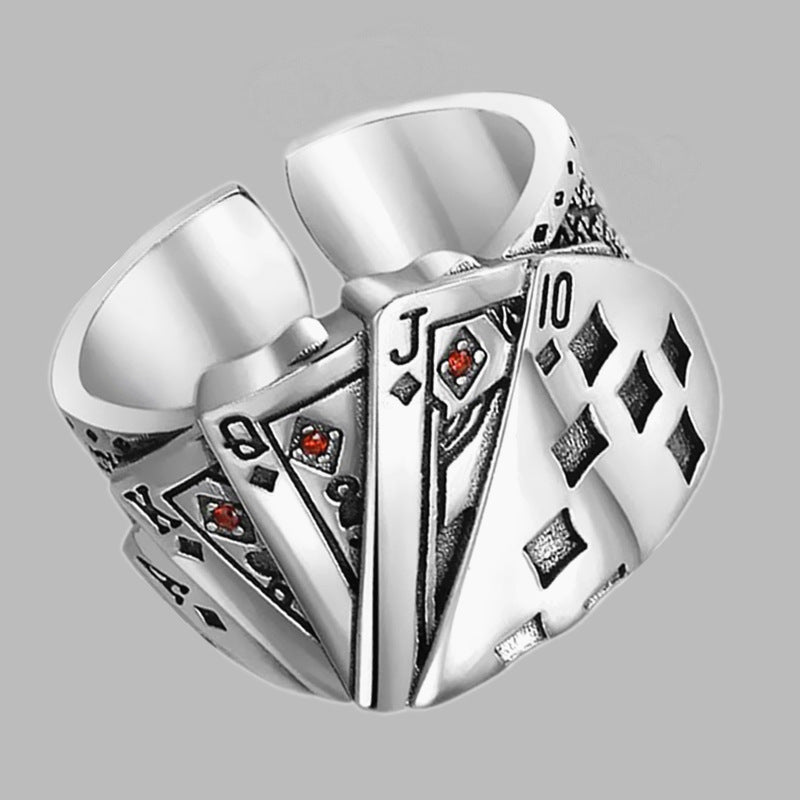 Cool Quirky Adjustable Poker Cards ShowHand Silver Ring -- Winner of the Casino