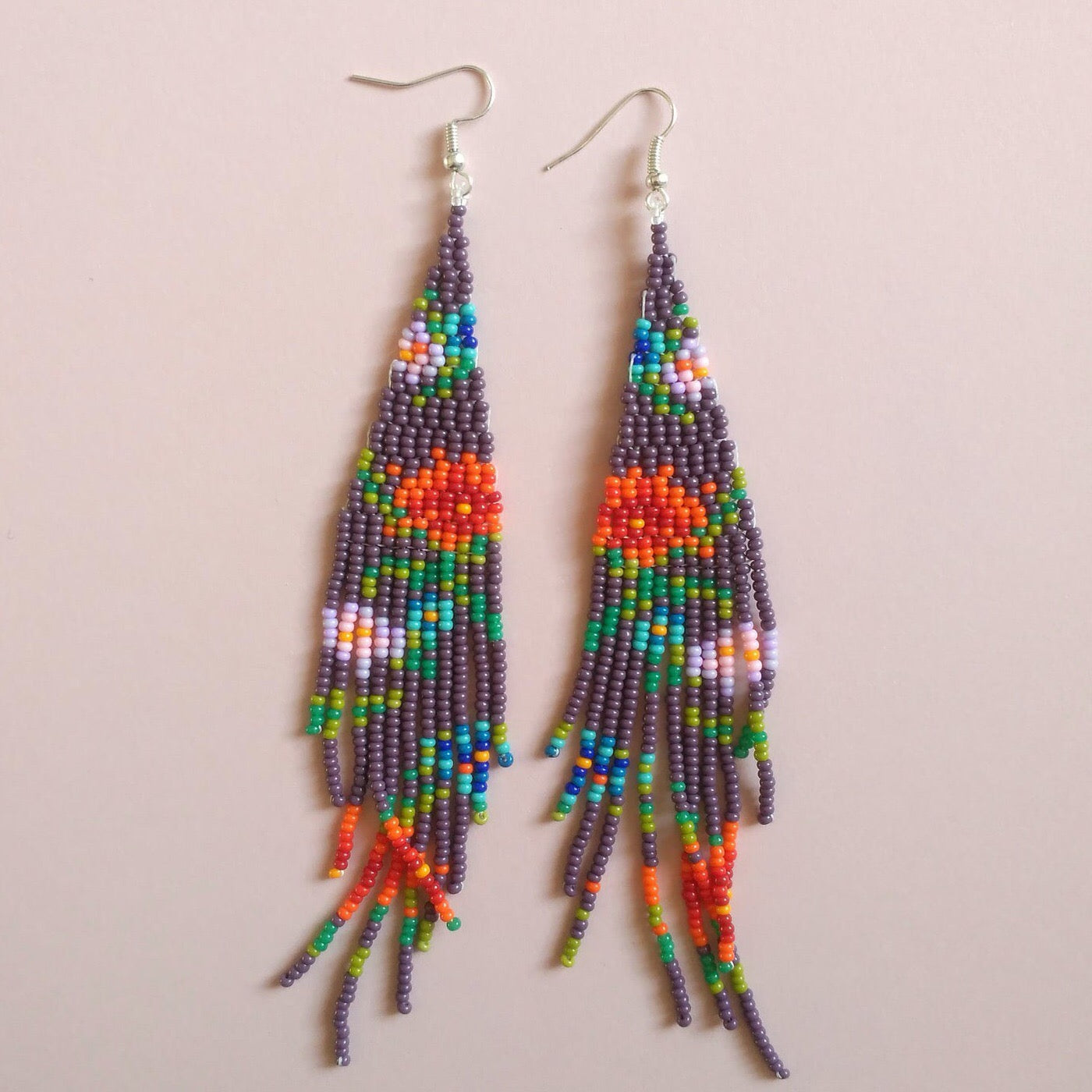 Blossom Flower beaded earrings Fringe gradient earrings Seed bead earrings Beadwork earrings Dangle earrings Long earrings Luxury boho