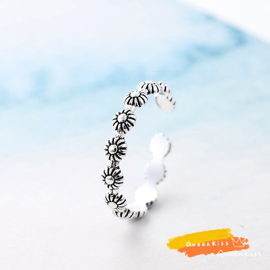 Vintage Flower Adjustable 925 Sterling Silver Plated Ring
