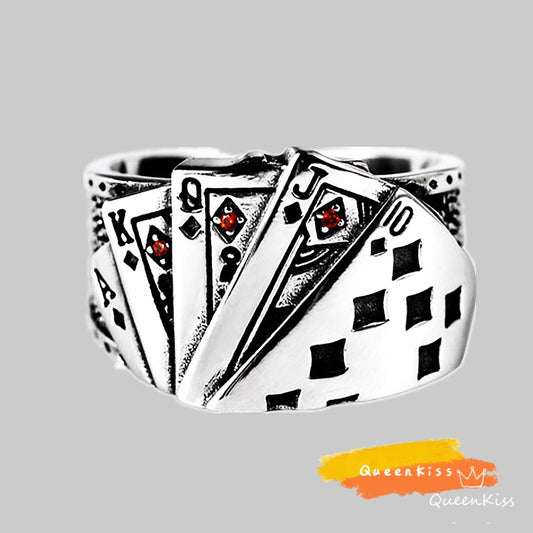 Cool Quirky Adjustable Poker Cards ShowHand Silver Ring -- Winner of the Casino