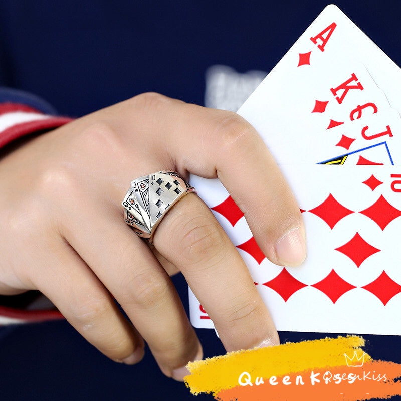 Cool Quirky Adjustable Poker Cards ShowHand Silver Ring -- Winner of the Casino