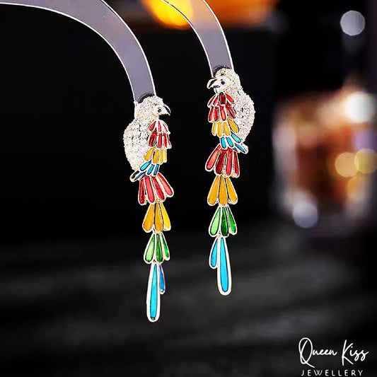 Glaze Sparkling Colorful Parrot Earrings -- Triumph of the jungle!!