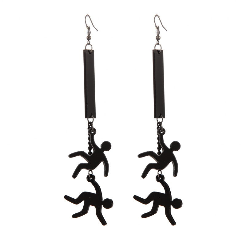 Cute Light Trendy Quirky Climbing Pals Black Dangle Earrings - Teamwork Spirit!!
