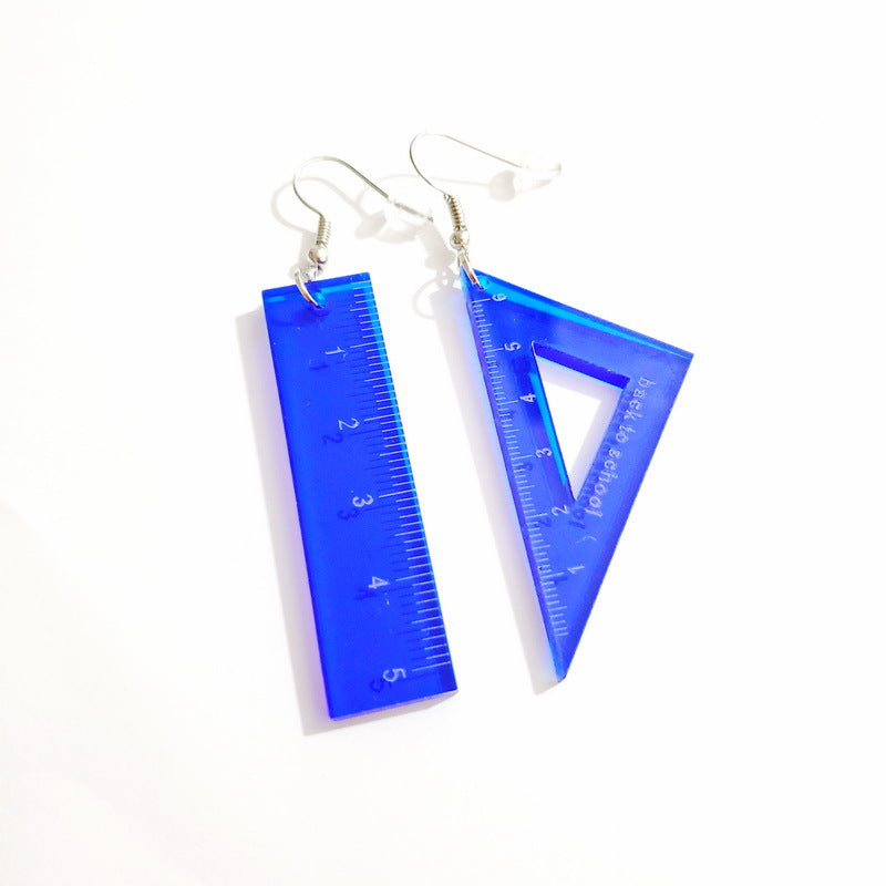 Adorable Triangular Ruler Straight Ruler Three Colors Blue Yellow Pink Light Earrings -- Be Cool Be Good!!