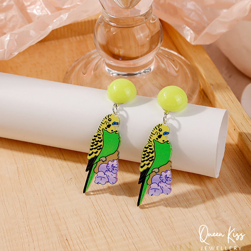 Super Light Acrylic Cute Parrot Bird Green Belly and  Mint Belly Earrings - Paradise!!