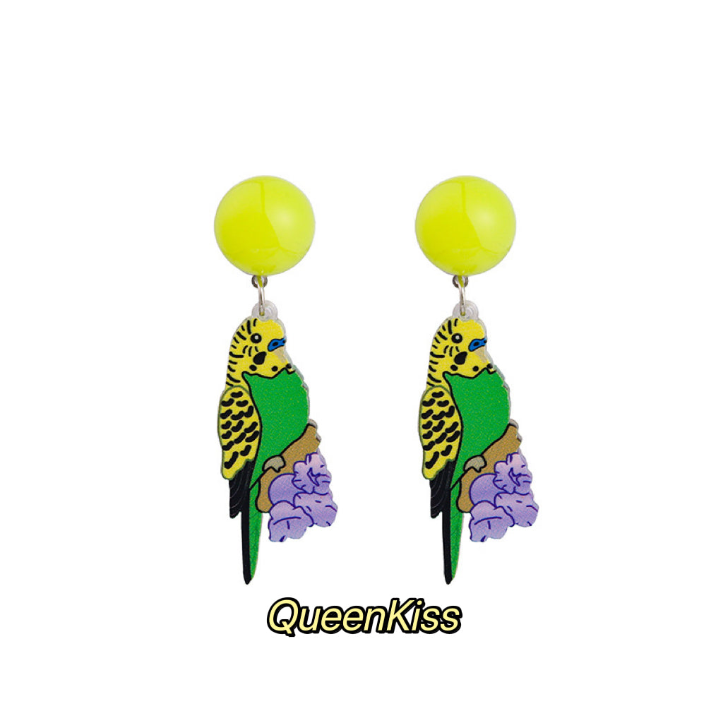 Super Light Acrylic Cute Parrot Bird Green Belly and  Mint Belly Earrings - Paradise!!