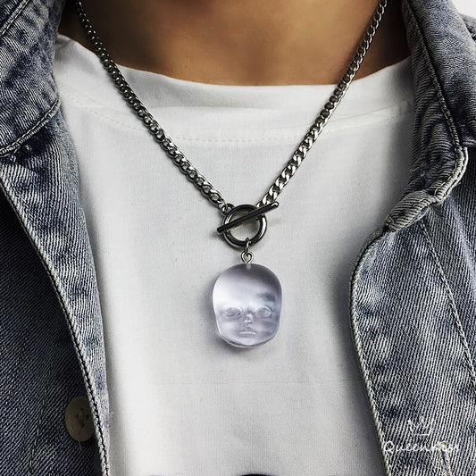 Stainless Steel Quirky Creepy Baby Head Necklace -- Baby I love you till I Die!!