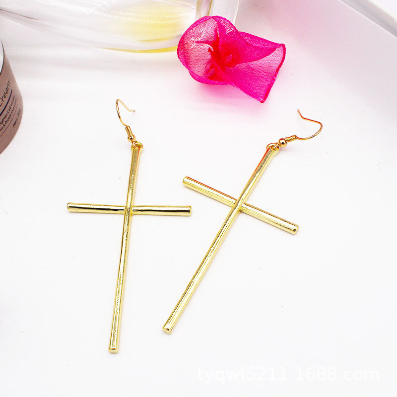 Big Cool Cross Dangle Silver Gold Black Earrings -- Jesus Loves you!!